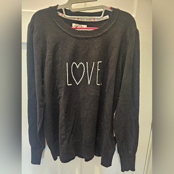 NWT! Rae Dunn Black Puff Sleeve “LOVE” Sweater XL - Picture 2 of 12